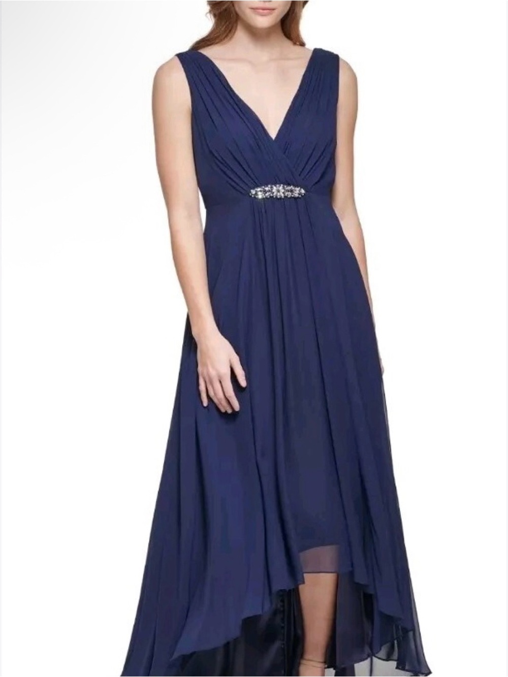 NWT Eliza J Embellished High/Low Chiffon Dress Navy Wedding  party dress size 14